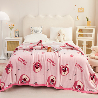 草莓熊雪貂绒毯双面加厚高克重雪貂绒保暖盖毯毛毯睡毯